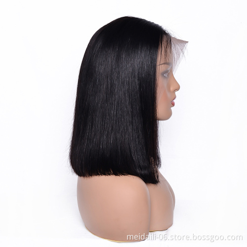 cheap price 100% virgin Brazilian human hair bob wig with bangs lace front bob wigs human hair